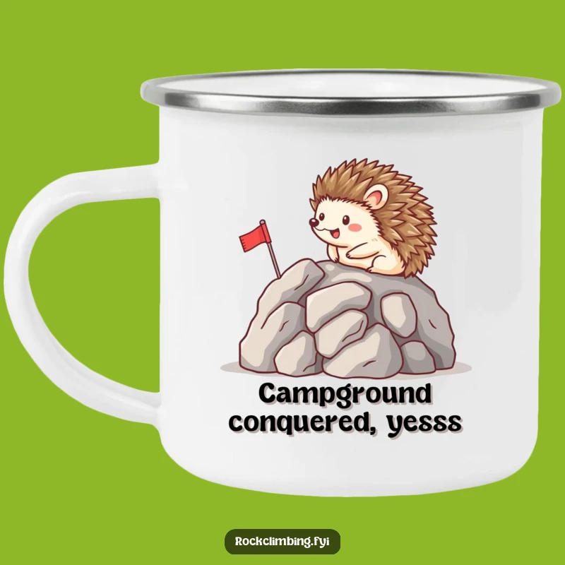 Funny Happy Hedgehog Flag Camping Mug - Cozy Achievement Outdoors