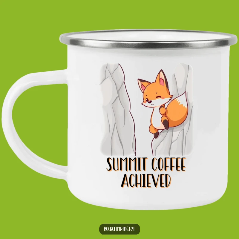 Funny Determined Fox Camping Mug, Outdoor Cliff Climber Cup, Adventurous Gift