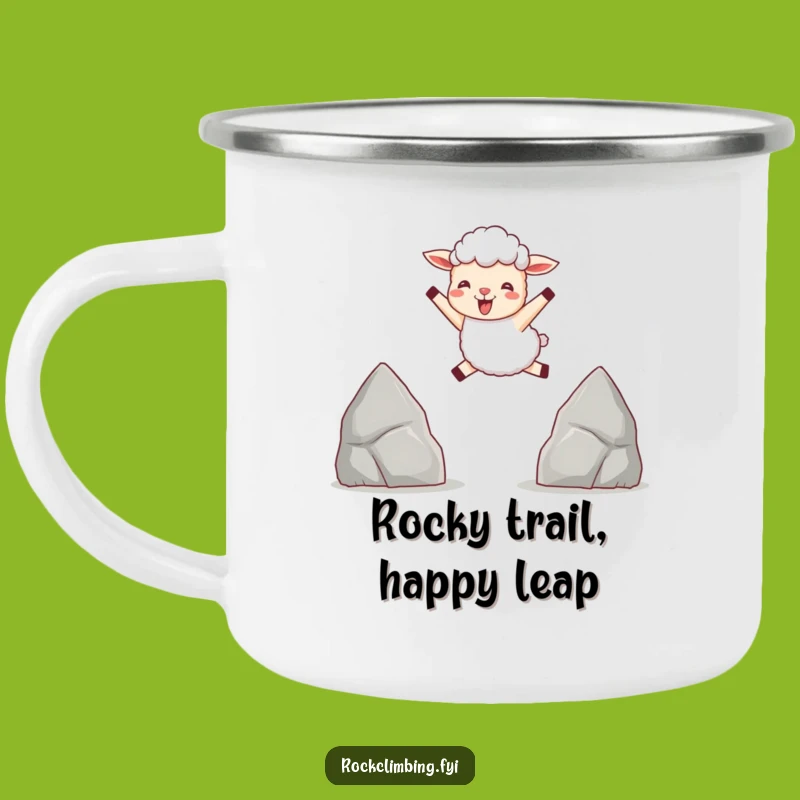 Funny Sheep Leaping Camping Mug: Outdoor Joy, Humorous Gift