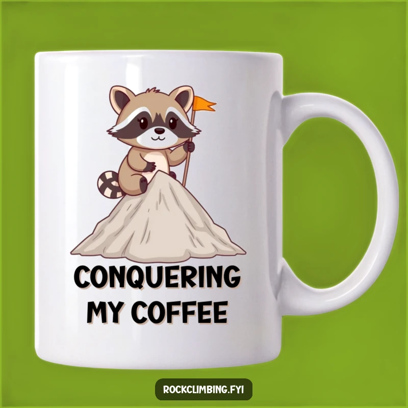 Funny Raccoon Explorer Mug: Summit Victory, Hilarious Funny Gift