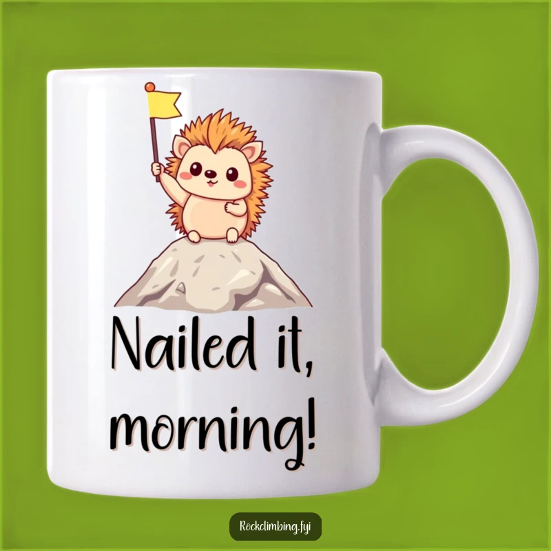 Funny Triumphant Hedgehog Mug: Celebrate Victories with Tiny Flag Charm