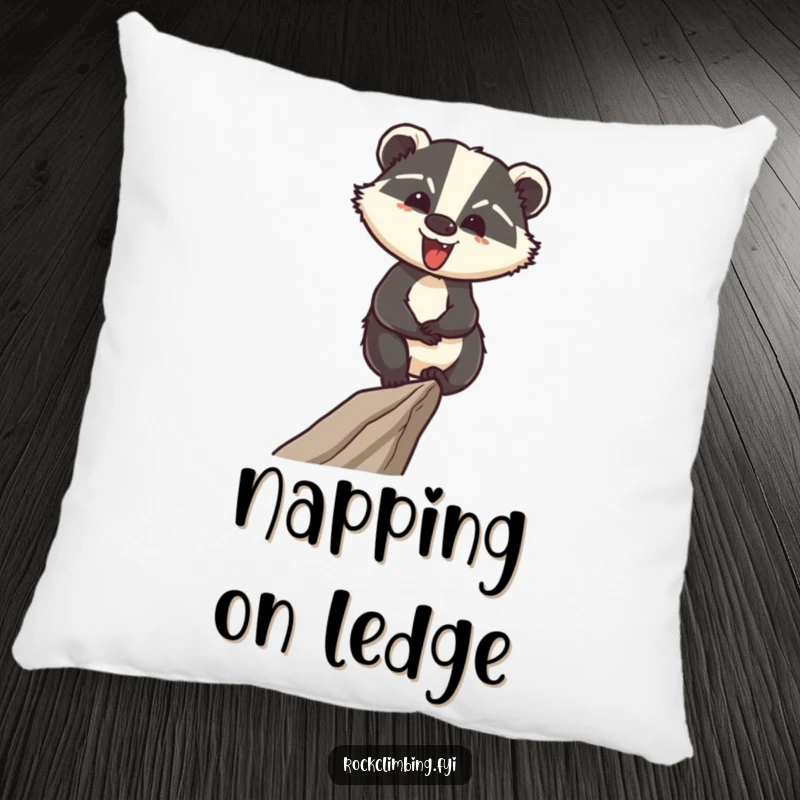 Funny plush pillow featuring a cheerful badger expertly navigating a narrow ledge, soft and inspiring decor.