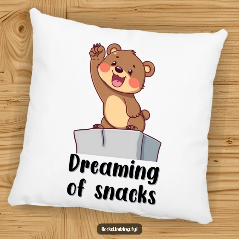 Funny Bear Cub Climbing Pillow: A determined cub reaches for a ledge, adding cozy and funny ambition.