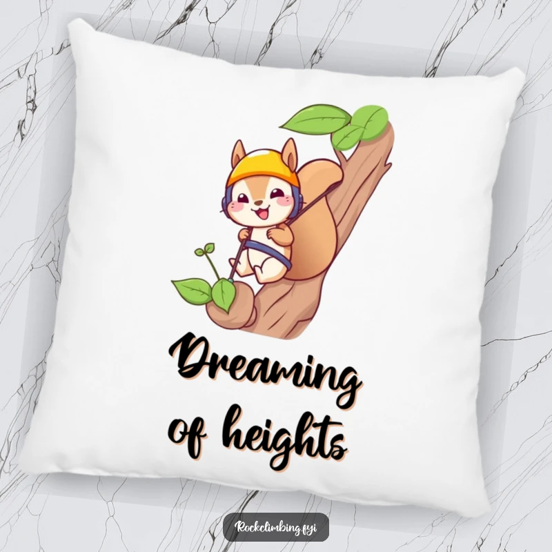 Funny squirrel rappelling down a sprout on a soft pillow, bringing a playful and humorous touch to any space.