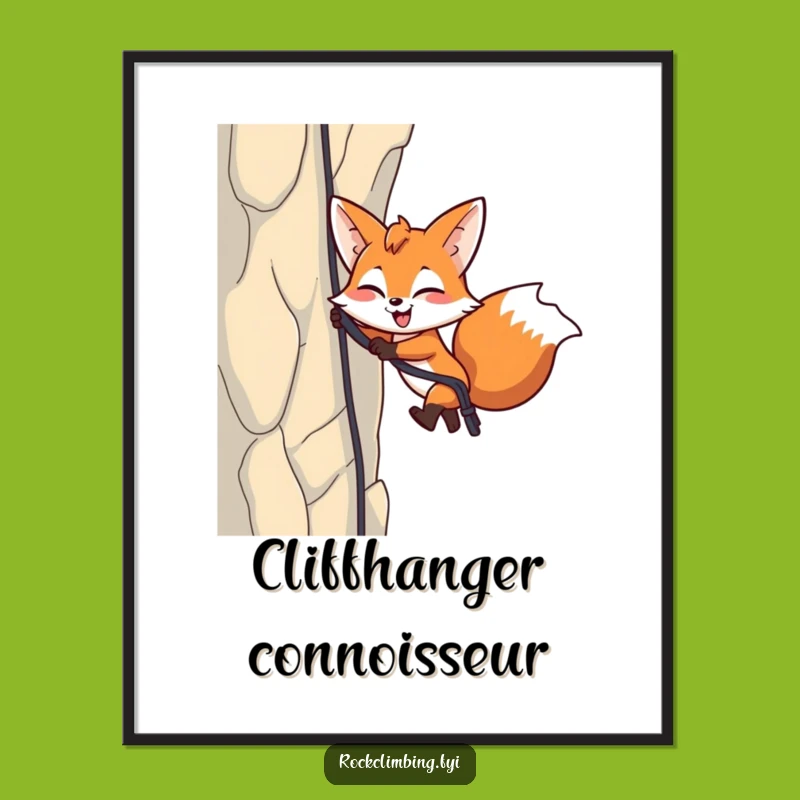 Funny Fox Rappelling Digital Print: Energetic Art, Perfect Adventure Decor!