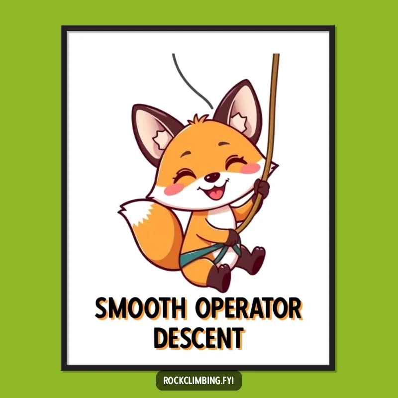 Funny Fox Rappelling Digital Art: Extreme Fun, Humorous Wall Decor Gift