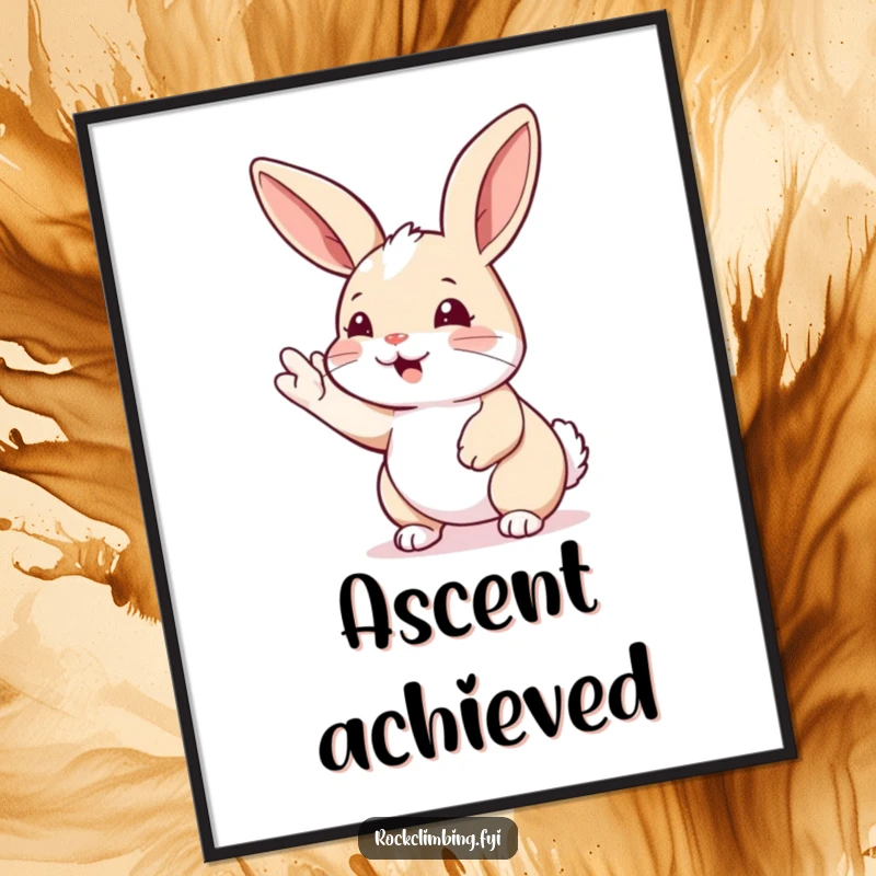 Funny rabbit climbing digital art print of a rabbit reaching for a handhold. Motivational, humorous, and perfect for wall decor.