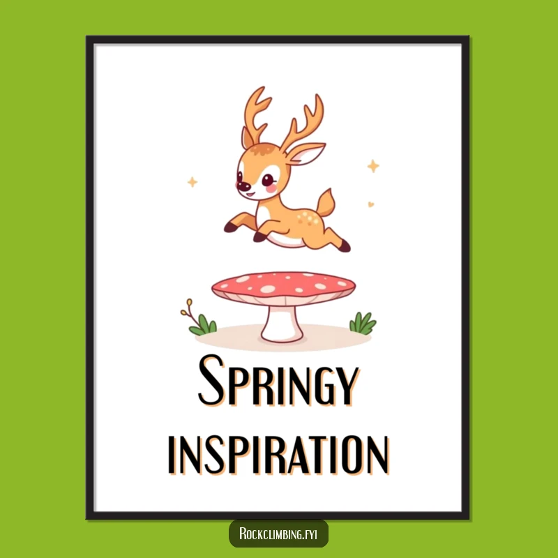 Funny Jumping Deer Mushroom Trampoline Digital Art - Hilarious Woodland Decor