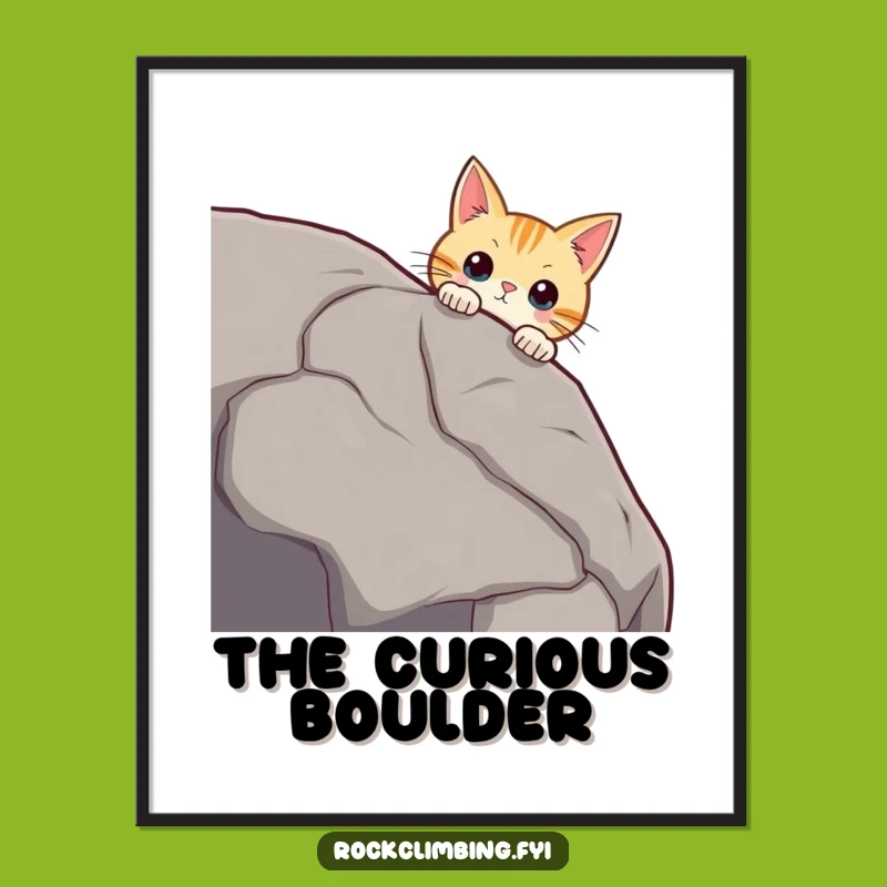 Funny Curious Cat Boulder Digital Art Print - Hilarious Wall Decor for Cat Lovers