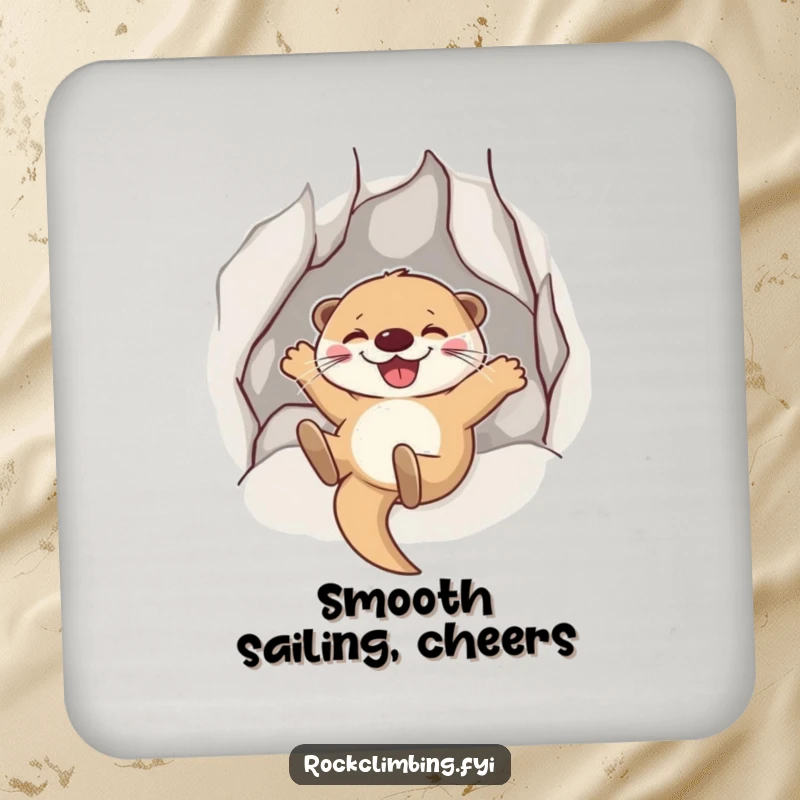 Funny Otter Sliding Coaster: A joyful otter grins sliding down a rock, offering fun and playful surface protection.