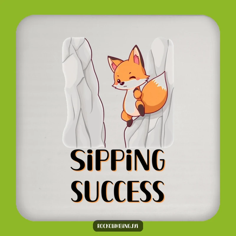 Funny Determined Fox Coaster, Cliff Climber Drink Mat, Humorous Adventure Accent