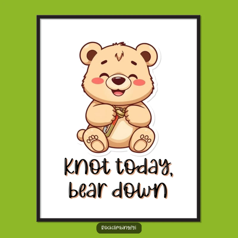 Funny Bear Cub Carabiner Poster: Whimsical Climbing Art Print for Wall Decor