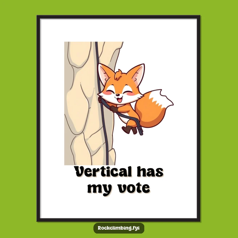 Funny Fox Rappelling Poster: Energetic Wall Art, Perfect Adventure Gift!