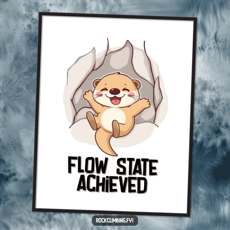 Funny Otter Sliding Poster: A joyful otter grins while sliding down a rock face, vibrant and fun.