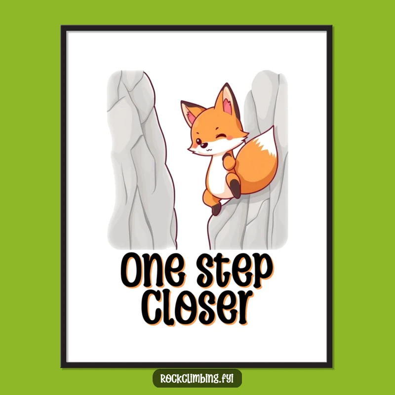 Funny Determined Fox Poster, Cliff Climbing Wall Art, Humorous Adventure Decor