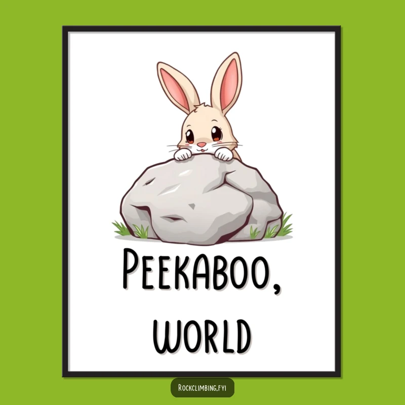 Funny Curious Rabbit Poster: Determined Boulder Peeker Wall Art for Adventurous Souls