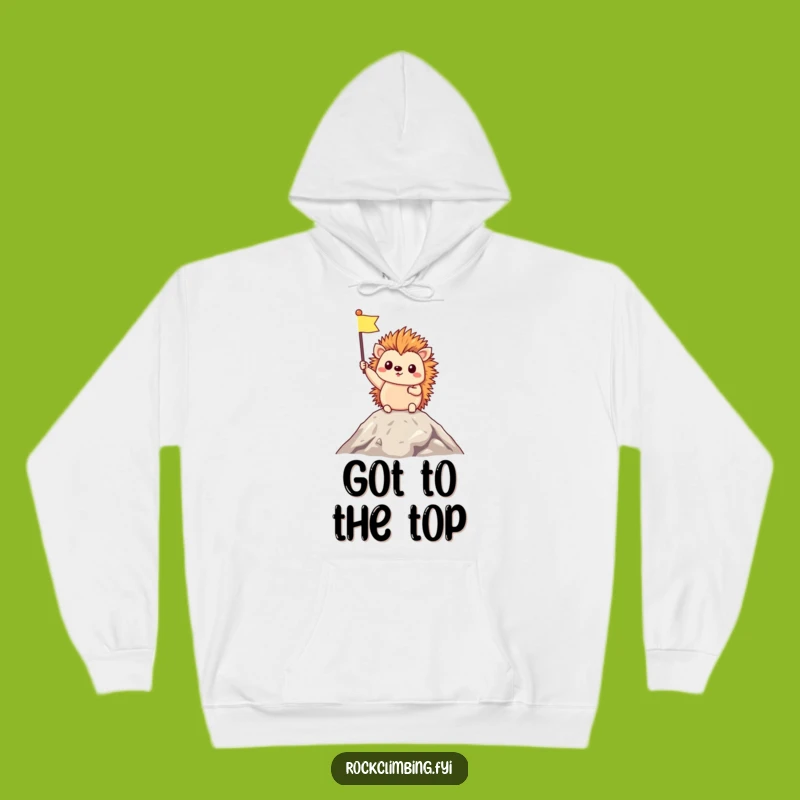 Funny Triumphant Hedgehog Hoodie: Cozy Summit Achievement Wear