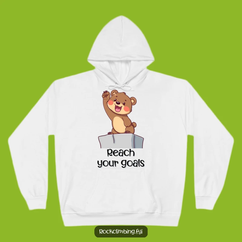 Funny Bear Cub Climbing Hoodie: Cozy Determination Gear, Perfect Achievement Gift!