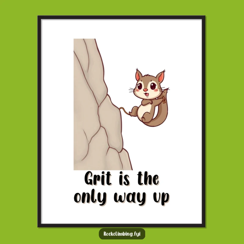 Funny Free Printable Wall Art: Determined Squirrel Climbing Cliff, Hilarious Downloadable Adventure Decor