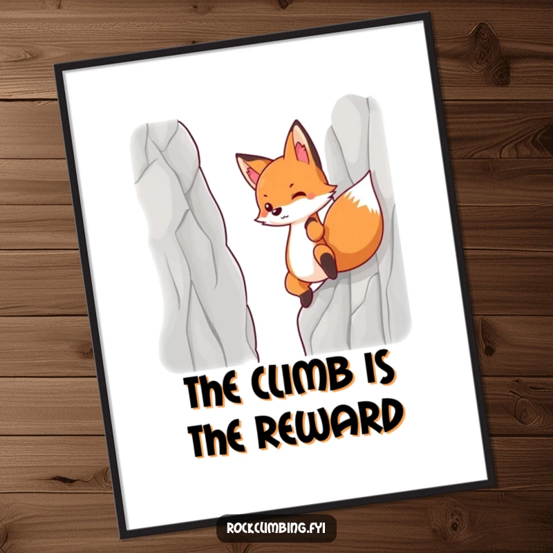 Funny Free Printable Wall Art: A tenacious fox with grit pulls itself up a challenging, steep cliff face.