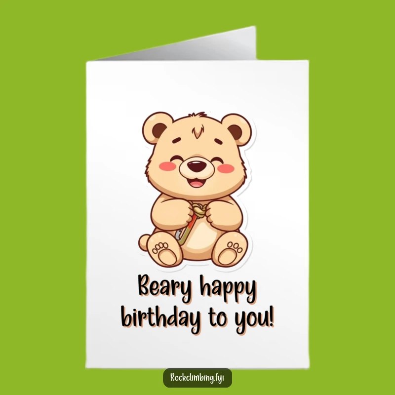 Free Printable Birthday Card: Funny Bear Cub Rock Climbing, a Hilarious Downloadable Gift