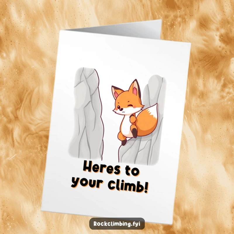 Funny Free Printable Birthday Card: A determined fox bravely pulls itself up a steep cliff, celebrating a birthday milestone.