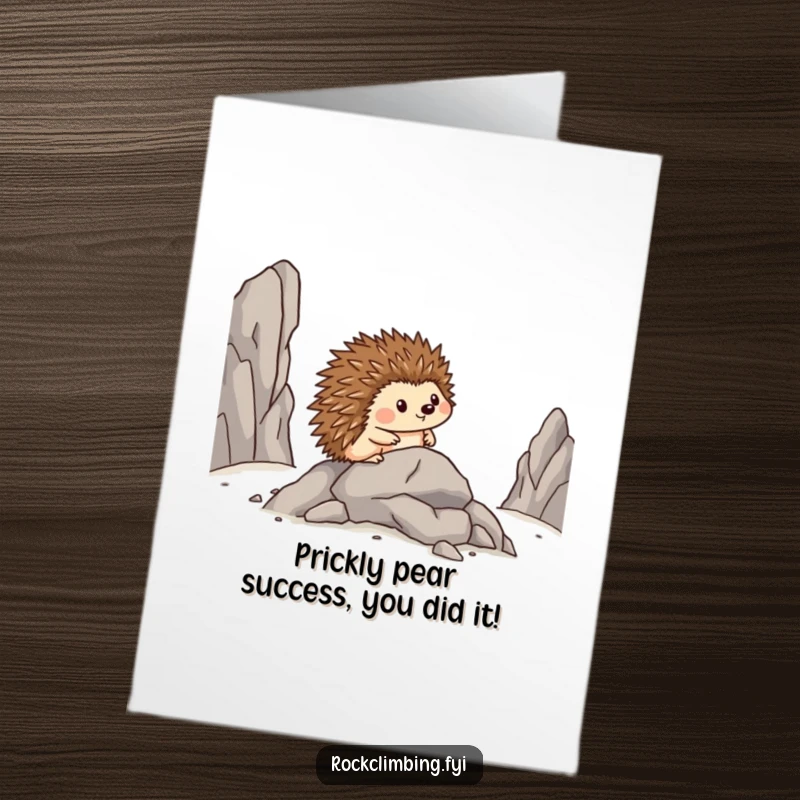 Funny Free Printable Congratulations Card: Brave hedgehog side-steps across rocks, celebrating a momentous achievement with glee.