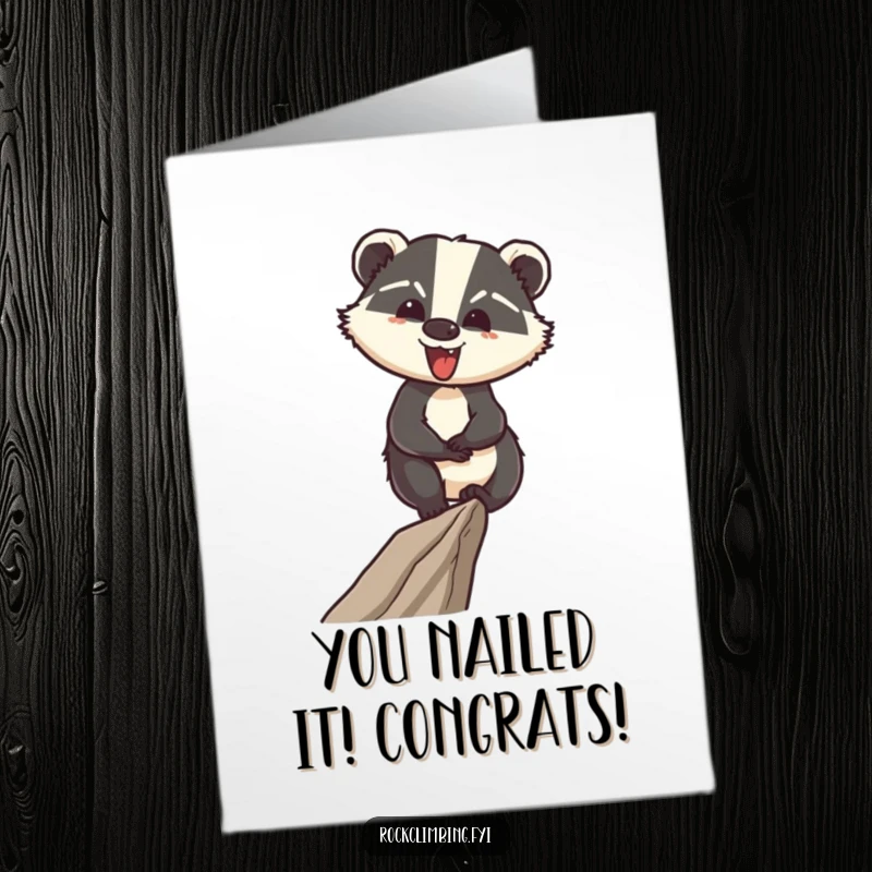 Funny Free Printable Congratulations Card: A cheerful badger confidently navigating a narrow ledge, signifying triumph and accomplishment.