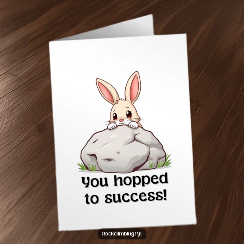 Funny Free Printable Congratulations Card: Determined rabbit peeking over a boulder, a symbol of overcoming challenges.