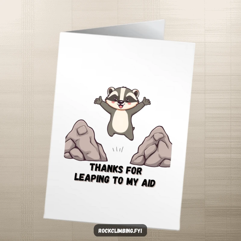 Funny Free Printable Thank You Card: Brave badger jumping mid-air, showing heartfelt thanks.