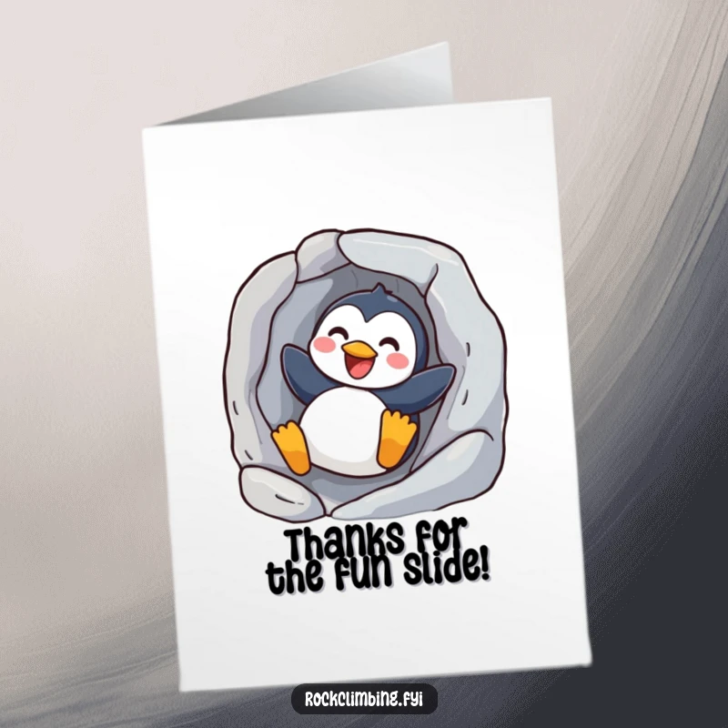 Funny Free Printable Penguin Thank You Card: A happy penguin makes a speedy descent. A downloadable gift that’s sure to please.