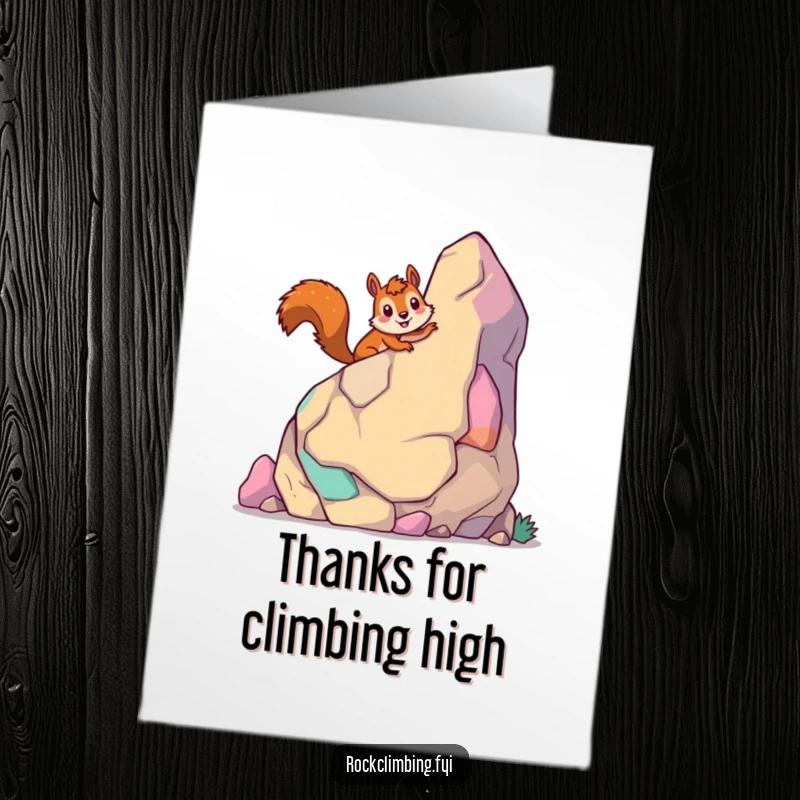 Funny Free Printable Thank You Card: Giddy Squirrel Smiling, Climbing Cartoon Rock, Grateful