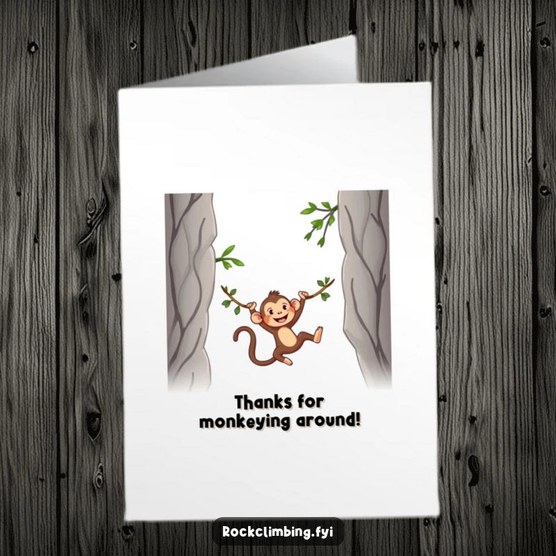 Funny Free Printable Thank You Card: A silly monkey swinging joyfully on a vine expresses thanks.