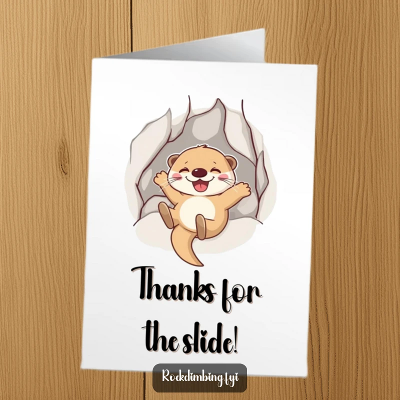 Funny Free Printable Thank You Card: Joyful otter sliding down a rock face with a wide grin, expressing thanks.