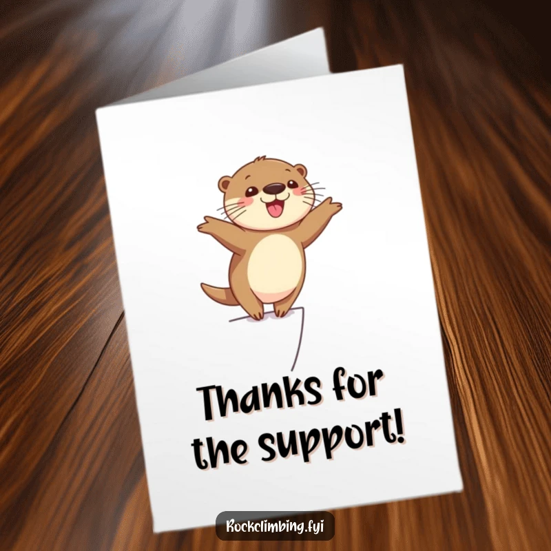 Funny Free Printable Thank You Card: A cheerful otter balancing expertly on a thin ledge, arms spread wide in a playful pose.