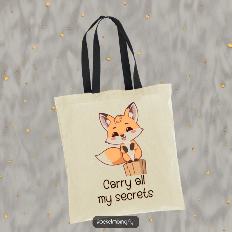 Funny Fox Tote Bag showcasing a cheerful fox with a wide, toothy grin high on its perch, a stylish and amusing carry-all.