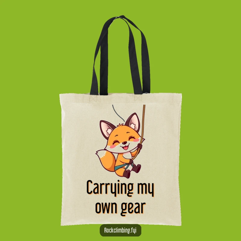 Funny Fox Rappelling Tote Bag: Outdoor Fun, Eco-Friendly Humorous Gift
